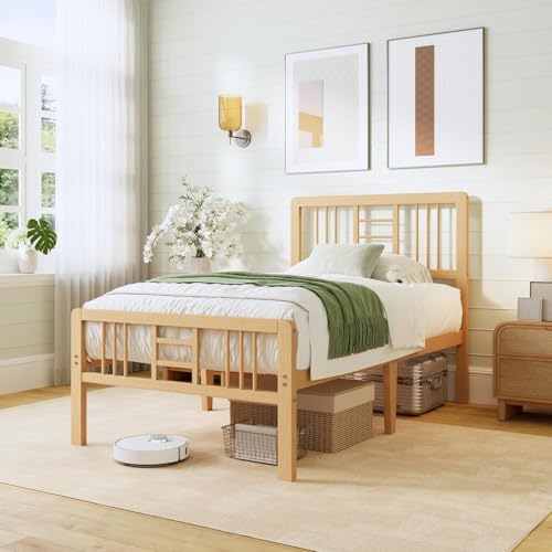 Image of ZIYOO 12 Inch Twin Bamboo Bed Frame with Headboard, Modern Minimalist