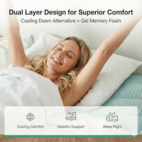 Image of Novilla King Memory Foam Mattress Topper with Detachable Cool Cover, 2-in-1 Breathable Mattress Protector for 8-21 inch, Washable All-Season Support & Comfort Pad for Dorm, Guest Room, RV, Travel