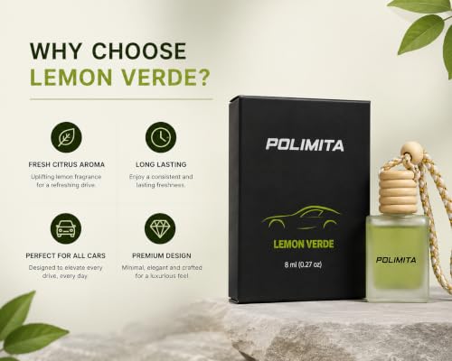 Image of Lemon Verde Car Hanging Perfume | Fresh Citrus Fragrance | Long Lasting Car Air Freshener | Wooden Cap | Leak Resistant | Frosted Glass Bottle | 8 ml