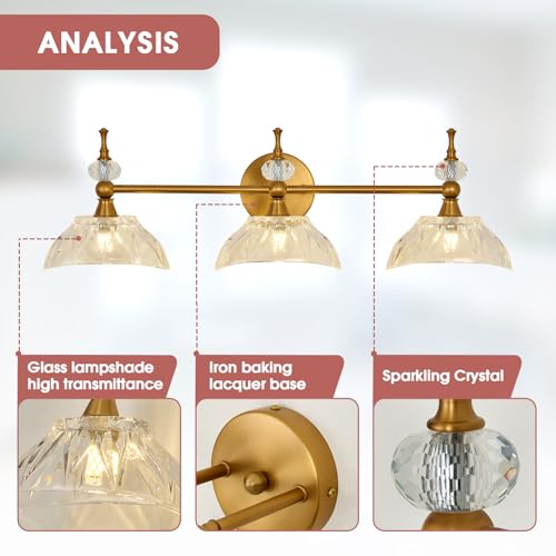 Image of Vintage Bathroom Light Fixtures Gold Bathroom Vanity Light with Glass Shade G9 Bulb Wall Sconces Lighting for Bedroom Living Room Kitchen Hallway