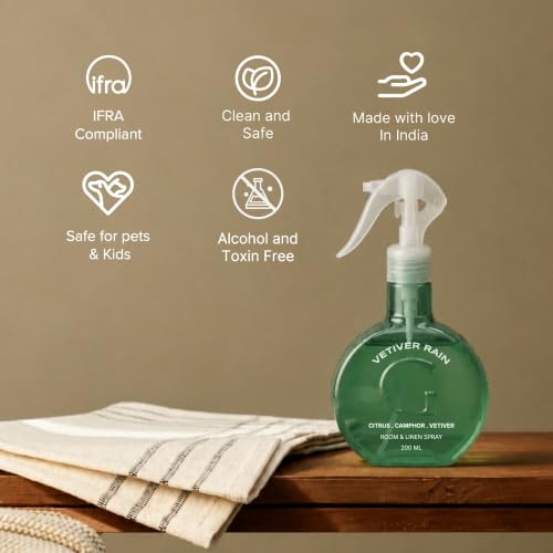 Image of Goodmelts Room & Linen Spray | Long-Lasting Room Freshener for Instant Refresh | Ideal for Bedroom, Living Room, Bathroom, Offices & Spas | Alcohol-Free | 2,000 Sprays | Vetiver Rain