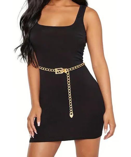 Women Gold Metal Waist Chain Belt - Fashion Adjustable Ladies Body Waist Link Dangling Belts for Jeans Dresses