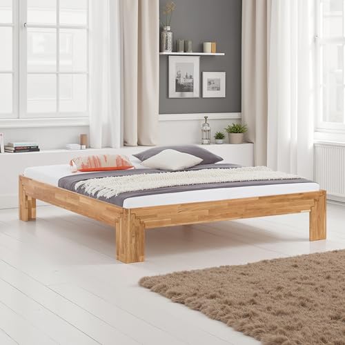 WOODLIVE DESIGN BY NATURE Massivholz-Bett Selina Wildeiche 140 x 200 cm, als Doppel- und Jugend-Bett verwendbar