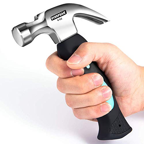 Overpeak 8 Ounce Claw Hammer with Soft Rubber Handle Mini Stubby Hammers, Comfortable Soft Handle and Bright Fine Polished Head