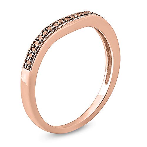 Cali Trove 1/10 Ct Natural Diamond Rings in Champagne Diamonds and White Diamonds | 10Kt White and Rose Gold | Stackable Wedding Bands | Curved Layered Rings | Gifts for Her2