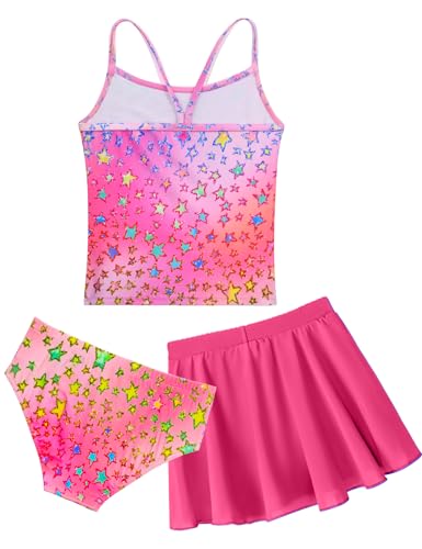 Image of Girls Swimsuit 3 Piece Sleeveless Bathing Suit Sets with Skirt Swimwear Rash Guard for Kids Beach UPF 50+ Sun Protection