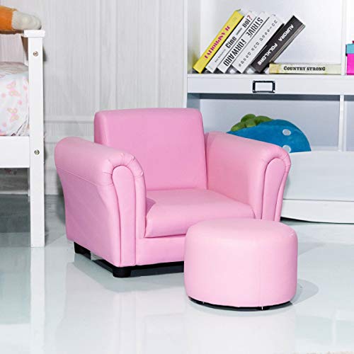 Costzon Children Sofa With Footstool, Kids Sofa With Astm & Cpsia Certification, Mini Couch For Toddler With Load-Bearing Of 100Lbs, Ergonomic Design Armchair With Armrest And Backrest (Pink) #TOP5