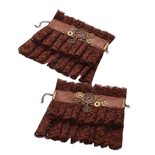 BLESSUME Bracelet manchette en dentelle steampunk (marron 4 (1pr)), marron 4 (1pr), taille unique, taille unique, Similicuir polyester