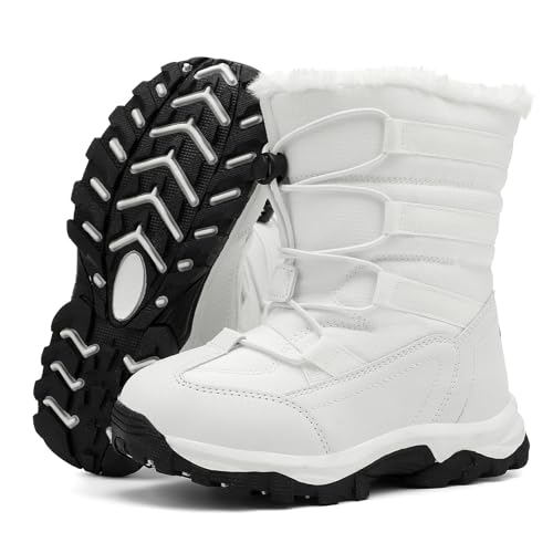 UBFEN Kids Snow Boots for Boys Girls Waterproof Warm Winter Outdoor Activities Shoes Slip Resistant Zipper Closure (Toddler/Little Kid/Big Kid) White Color Size US 11 Little Kid by UBFEN - Image 4