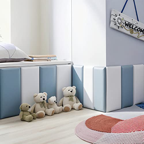 3D Anti-Collision Wall Padding For Kids, Peel And Stick Upholstered Wall Panels, Queen Headboard, Playroom Decorative Protection Wall Stickers, Pack Of 2 Panels Sized 23.6” X 11.8” (Dark Gray Blue) #TOP3