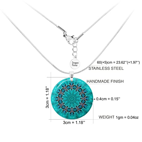 Boho Round Stainless Steel Chain Necklace With Pendant; Everyday Original Jewelry Gifts For Women (Blue Turquoise) #TOP1