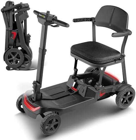 SCOOTNGO Mobility Scooters for Seniors & Adults, 4 Wheel Lightweight Foldable Mobility Scooter with Dual Removable Batteries, Electric Powered Airline Approved Travel, Long Range, 5 MPH, Black Red