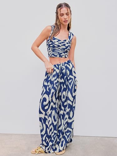 CIDER Wide Leg Pants Woman Abstract Print Mid Waist Loose Casual Trousers Flowy Palazzo Lounge Pants4