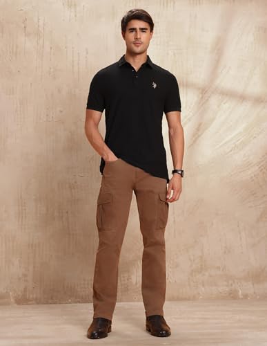 Image of U.S. Polo Assn. Denim Co. Black Textured Cotton Regular Fit Men's Polo Shirt