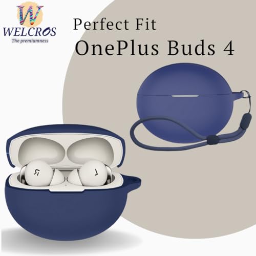 Image of WELCROS Soft Silicone Protective Case Cover for OnePlus Buds 4 (Lanyard Blue)