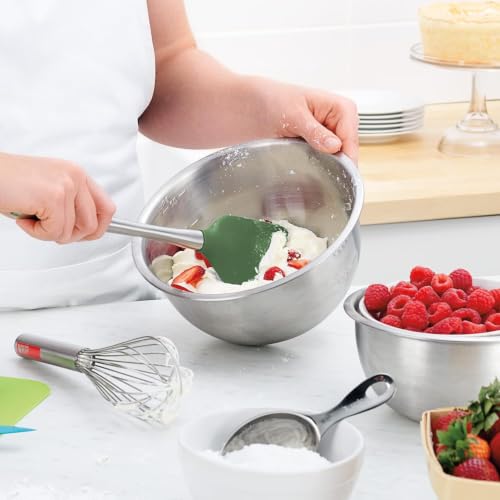 Image of Tovolo Silicone Cooking Utensil Set of 6 Stainless Steel Handle Ladle Slotted Turner Tongs Flex Core Spatula Scraper Mixing Spoon & Potato Masher, Dishwasher Safe BPA Free Utensils, Pesto Green