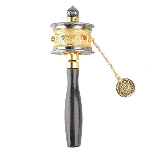 Tibetische Gebetsmühle, Messing-Buddhistische Gebetsmühle, buddhistisches Gebetsrad aus tibetischer buddhistischer Legierung, Sechs Worte Mantra Kurbel zum Beten Segen Entspannung (Gold)