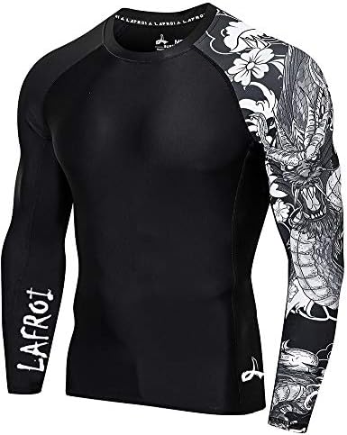LAFROI Męska koszulka termoaktywna z długim rękawem, UPF 50+ Performance Fit, Kompresja, Rash Guard - CLYYB