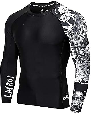 LAFROI Men's Long Sleeve UPF 50+ Baselayer Skins Performance Fit Compression Rash Guard-CLYYB Asym D...