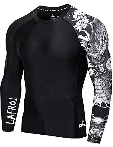 LAFROI Męska koszulka termoaktywna z długim rękawem, UPF 50+ Performance Fit, Kompresja, Rash Guard - CLYYB Dragon Size LG