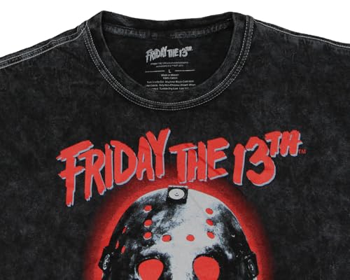 Friday The 13th Men's Jason Mask Red Back Light Mineral Wash Adult Short Sleeve T-Shirt3