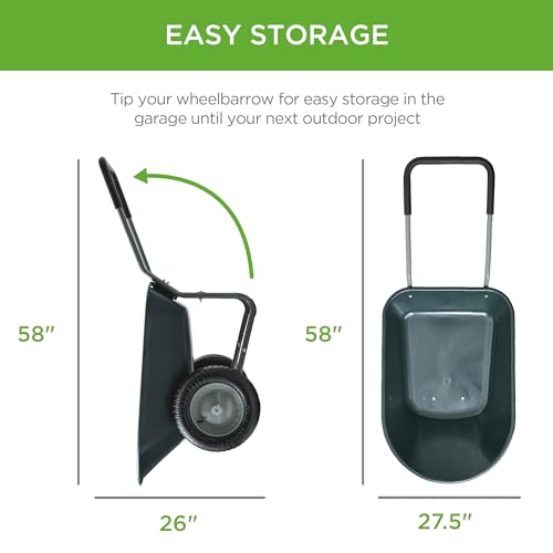 Image of Best Choice Products Dual-Wheel Home Utility Yard Wheelbarrow Garden Cart w /Built-in Stand for Lawn, Gardening, Construction - Dark Gray