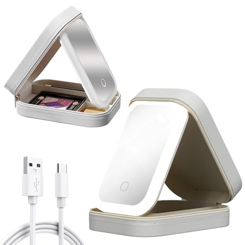Kosmetiktasche Mit Beleuchtetem Spiegel，Make-up Reisetasche Mit LED-beleuchtetem Spiegel，Mirror Kosmetiktasche Klein Mit 3 Farbeinstellungen, Kosmetikkoffer Mit Spiegel