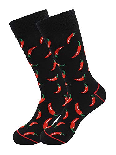 Real Sic Fun Socks for Men and Women - Cozy Cotton Dress Socks with Colorful Designs - Cool, Casual, Seafood Patterned (Chili Pepper)