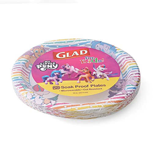 Glad For Kids My Little Pony Paper Plates | Colorful Striped My Little Pony Kids Paper Plates | My Little Pony Unicorn Large Paper Plates For Everyday Use, 10 Inch Paper Plates 20 Ct #TOP2