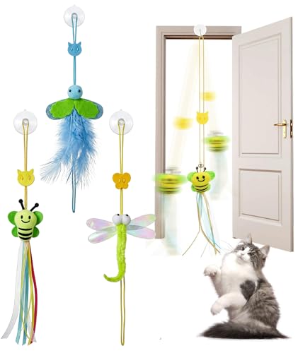 Image of 3PCS Interactive Cat Feather Toys, Indoor Hanging Retractable Cat Toy, Self Play Toys Make Fun Excecise