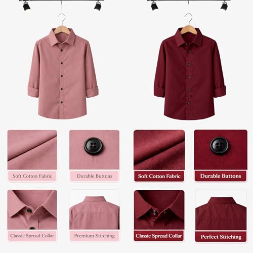 Image of YYQ Pack of 2 Boys Solid Cotton Blend Shirts - Full Sleeve Casual, Soft & Comfortable Spread Collar Shirts for Boys