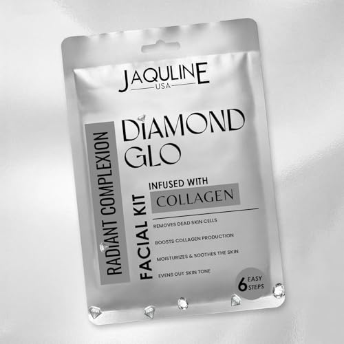 Image of JAQUILINE USA Diamond GLO Collagen Facial Kit | With Diamond Dust & Pearl Powder | Boosts Collagen & Brightens Skin | Anti-Ageing & Hydrating | For Men & Women , 32g