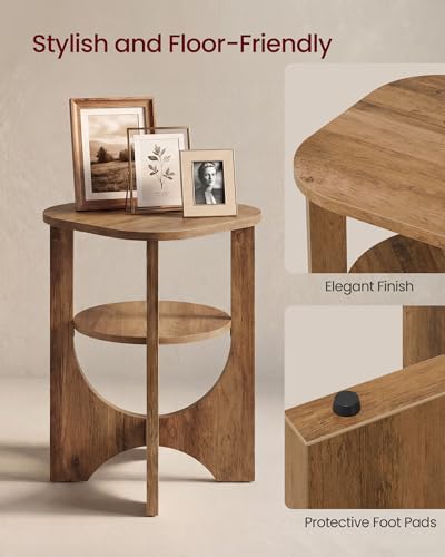 VASAGLE Side Table, 2 Tier Small Accent End Table, Nightstand with Lower Shelf for Small Spaces, Living Room, Bedroom, Honey Brown ULET233M101S