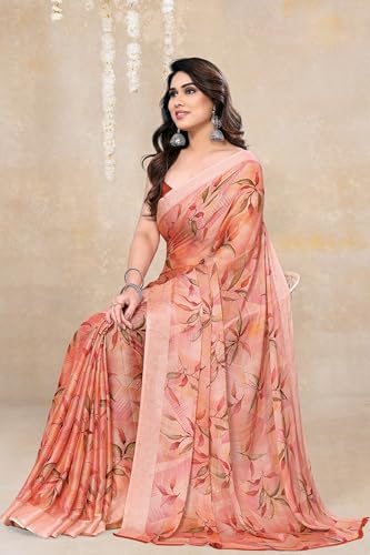 Image of MIRCHI FASHION Saree for Woman Chiffon Floral Printed | Lightweight All-Day Comfortable Women's Sari with Unstitched Blouse Piece (Available in 30 Colors)