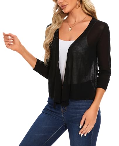 Image of MINTLIMIT Women's Tie Front Cardigan Casual 3 /4 Sleeve Bolero Shrug Knotted Lightweight Sheer Shrug Cardigan Sweater Top