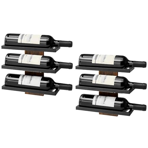 Image of Hoctieon 3-Tier Wall Mount Wine Rack Set (6 Bottles), Wall Mounted Wine Bottle Racks for Display and Storage, Hanging Bottle Holder, for Living Room, Dining Room, Bar, Wine Cellar, Rustic Brown