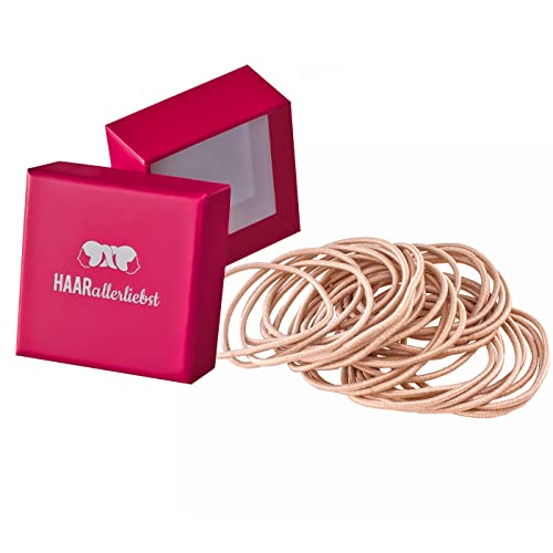 HAARallerliebst® Pack of 30 Thin Hair Bobbles Colour Medium Beige, 1.5 mm, Metal-Free Braid Elastics