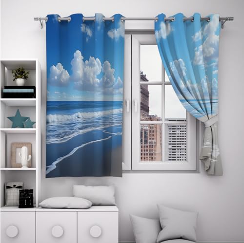 Rideaux occultants vagues marines déco plage polyester 160x183cm - 3