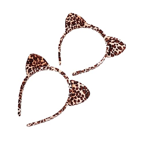 Yardwe 2個 可愛いヒョウ柄猫耳カチューシャ 動物耳ヘッドバンド 軽量で快適 コスプレやパーティー衣装に 男女兼用