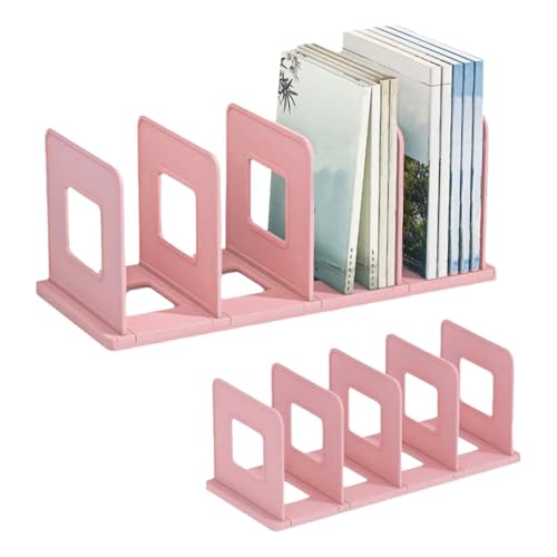 Sujetalibros Estanteria,Organizador de Archivos de Escritorio,Sujeta Libros,Separador de Libros,Revistero para catálogo,Revistero con 4 compartimentos,Revistero plegable de plástico (Rosa)