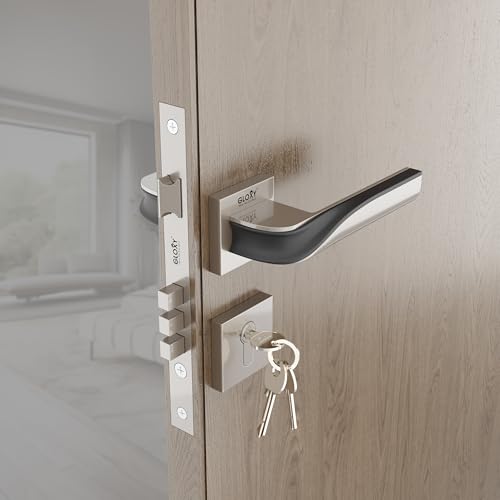Image of GLOXY Heavy Duty Door Lock for Main Door, Mortise Door Lock for Home, Handle Set for Bedroom, Mortise Handle Set with 3 Brass Keys | Satin & Black Finish (2 Years of Warranty, Pack of 1)