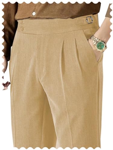 Men's Classic Gurkha Dress Pants Flat Front Trousers Casual Business Suit Pants