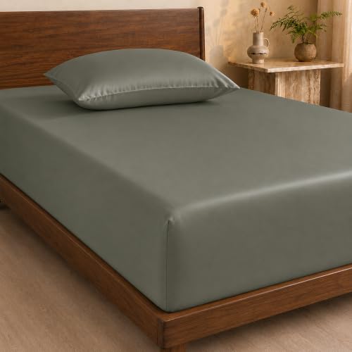 Image of HOMEMONDE 100% Bamboo King Size Fitted Bedsheet with 2 Pillow Covers | 300 TC Luxury Cooling Elastic Fitted Sheet | Ultra Soft, Breathable & Moisture Wicking | (Charcoal Grey, 78x72 Inches)