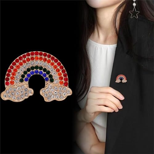 Image of WCRAZYE Rainbow Cloud Brooch Pin for Women Girls Colorful Crystal Rhinestone LGBTQ Pride Rainbow Brooch Lapel Backpack Badge Hat Bag Decoration Accessories for Pride Month Parades and Events