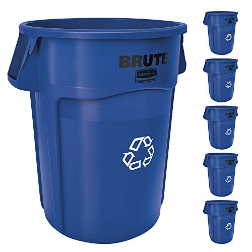 Image of Rubbermaid Commercial Products Vented BRUTE Recycling 44 Gal, Blue, for Landscapers /Construction Sites /Restaurants /Back of House /Offices /Warehouses /Commercial Environments, Pack of 4