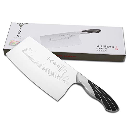 SHI BA ZI ZUO 7 Inch Chinese Kitchen Knife Vegetable Knife Professional Chef Knife with Stainless Steel Full Tang Cast Steel Handle