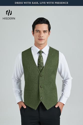 Image of HISDERN Mens Suit Vest Business Casual Dress Waistcoat Vest Solid Color Formal Wedding Vests for Suits or Tuxedo