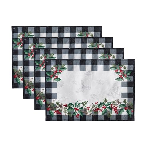 Threadmade Holly Farmhouse Charm Holiday Fabric Placemats, Set of 4, Multicolor - 13" W x 19" L