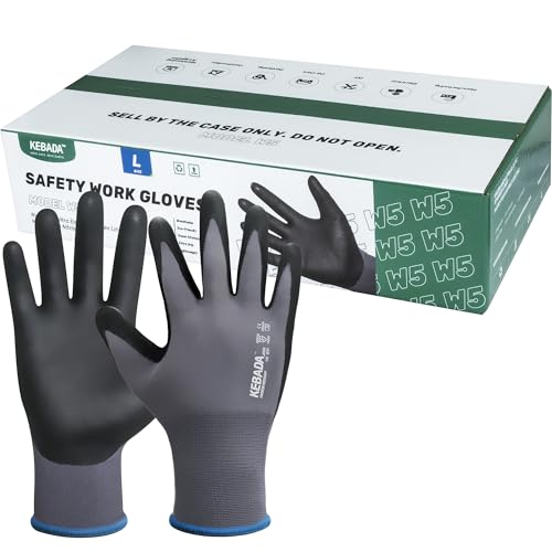 Image of Kebada W5 Foam Nitrile Coated Work Gloves for Men Women, 60 Pairs Bulk Pack | Seamless Nylon Knit, Strong Grip, Safety Gloves for General Purpose, Mechanic Work, Warehouse, Construction & Gardening