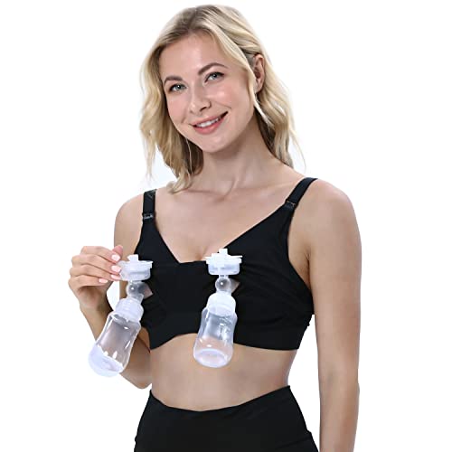 Image of Le Bebe La Mama True Size Hands Free Pumping & Nursing Bra,All in One Maternity All Day Wear Bra Black
